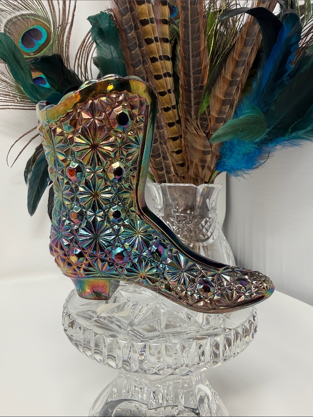 RARE Vintage Fenton Black Amethyst Iridescent Boot
